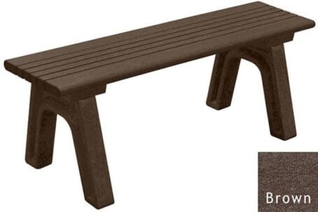 The Cambridge 4 ft flat bench has four 2"x2" centerboards between 2"x4" bullnose edge boards. Shown here with brown frames and brown seat boards.