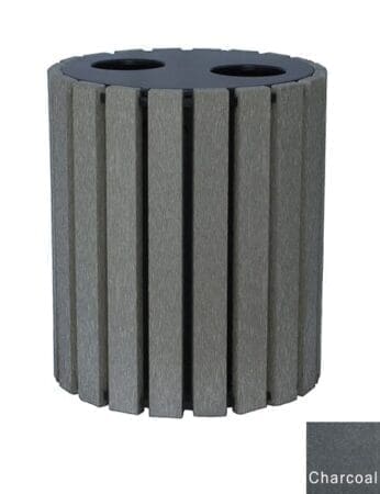 Recycled Plastic Double-Duty Round Receptacle Charcoal Example with white background
