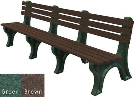 Economizer 8ft backed bench with Green base & Brown Boards with a blank background