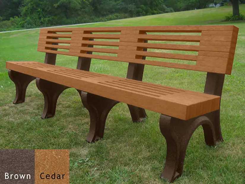 Elite 8' Backed Bench with Brown base & Cedar boards
