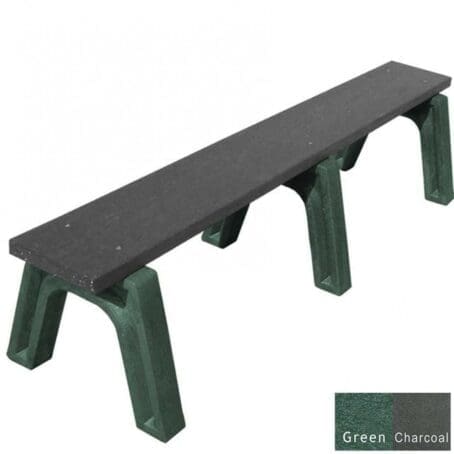 Green base & Charcoal Board recycled plastic Landmark 6' Flat Bench