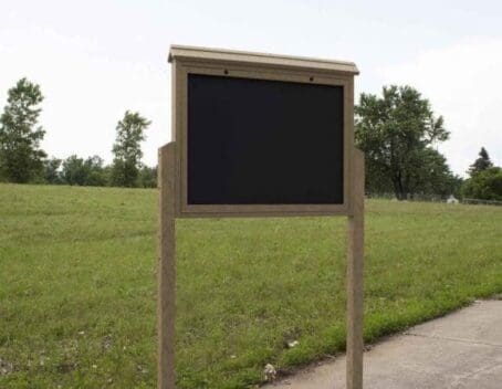 Weathered Wood Large Message Center 1 Sided with 2 8ft posts park background ready to display info
