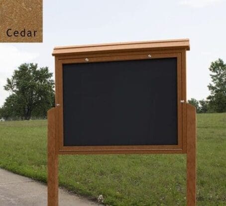 Large Message Center Cedar with 2 posts anchored to sidewalk public park ready to display info