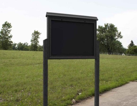 Large Black Message Center 2 Sideed with 2 posts park background ready to display info