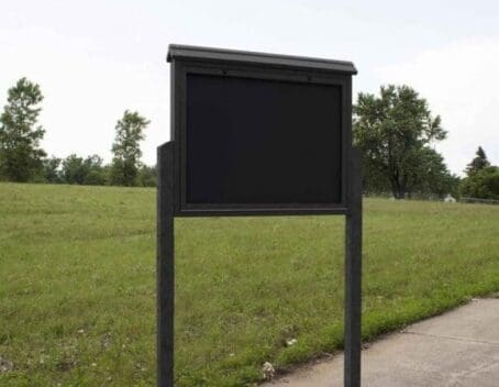 Large Black Message Center double Sided color with two eight foot posts public park sidewalk