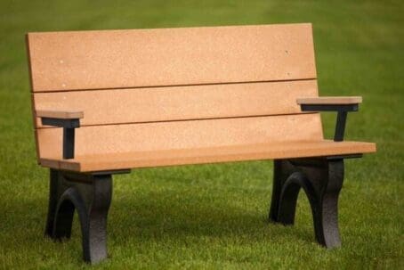 Traditional 4′ ADA Backed Bench W/ Arms, Part of Polly Products’ Collection of Traditional ADA Park Benches