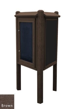 Brown 3-sided Emergency Kiosk 6 foot posts with 1-blank side free to mount or display info & gear that could save a life