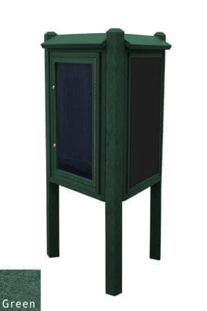 3-sided Green Emergency Kiosk with 6ft posts and 1-blank side to display info & gear that could save a life