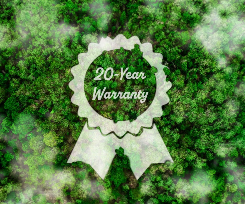 20 Year Warranty Stamp with tree tops as background