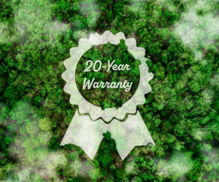 20 Year Warranty Stamp with tree tops as background