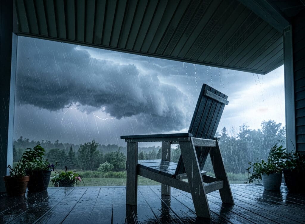 American Made NOVA Adirondack Chair on a deck Patio