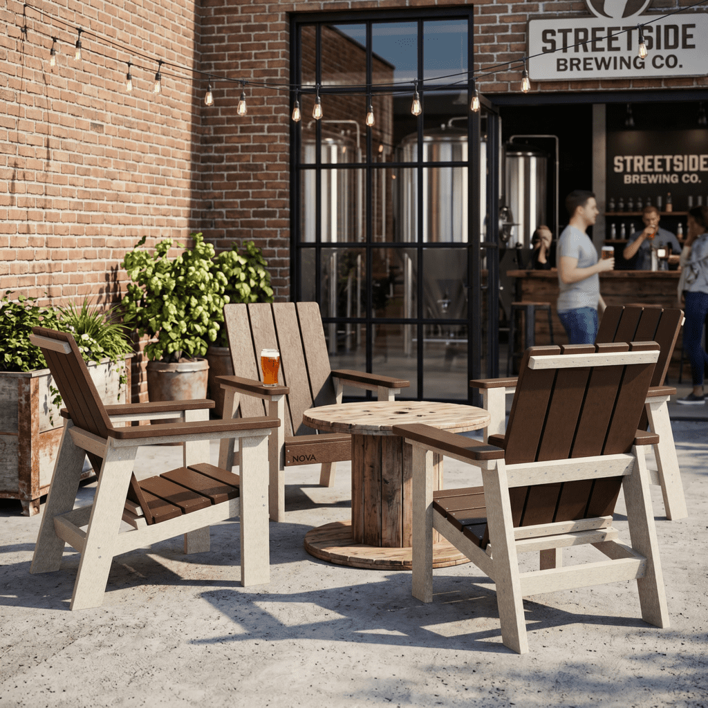 Commercial Grade Recycled Plastic Adirondack Chairs at Outdoor Restaurant