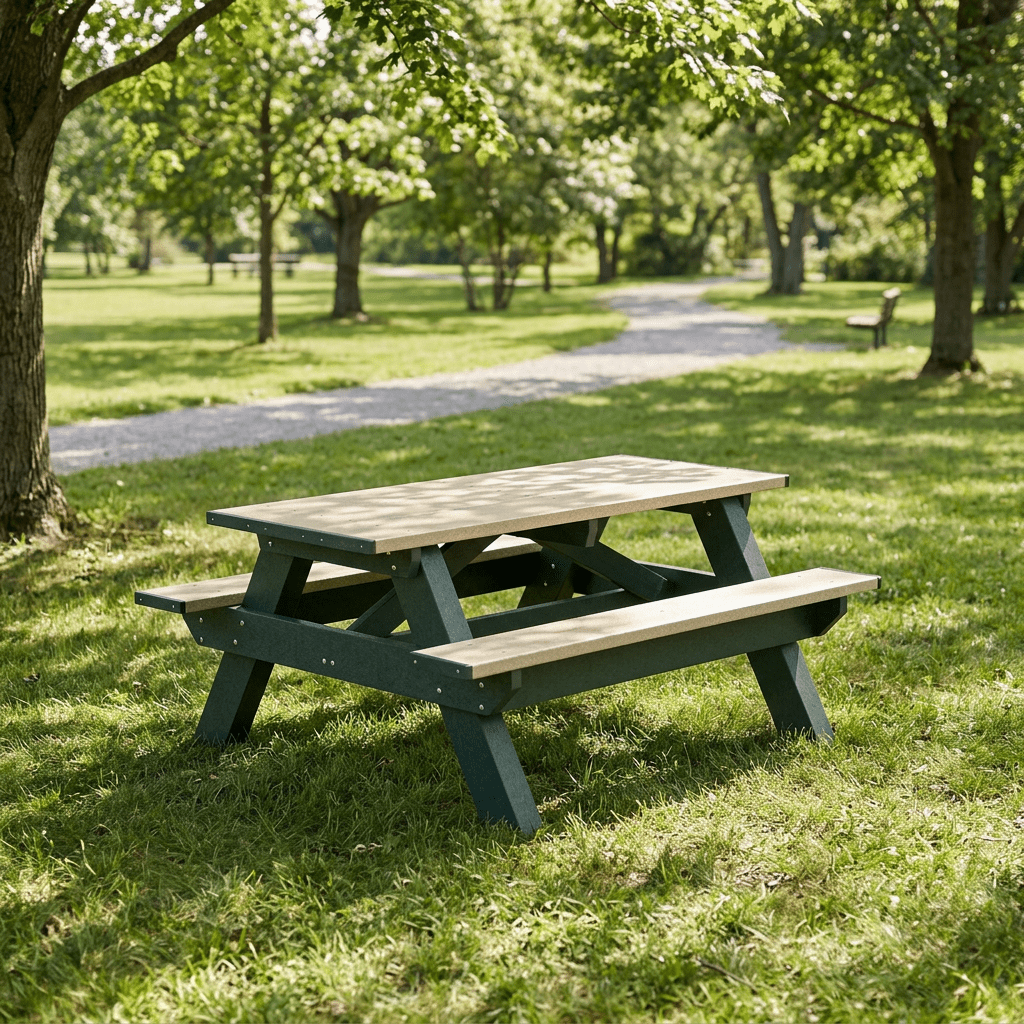 Standard 6ft Picnic table made from 100% recycled plastic.