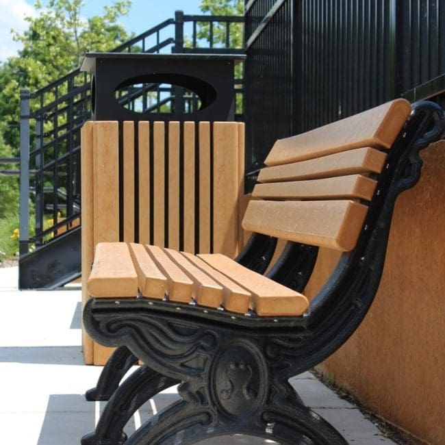 benchcolumn Cambridge bench frame showing its unique green-scapes feature and detail of like wrought iron appreance.
